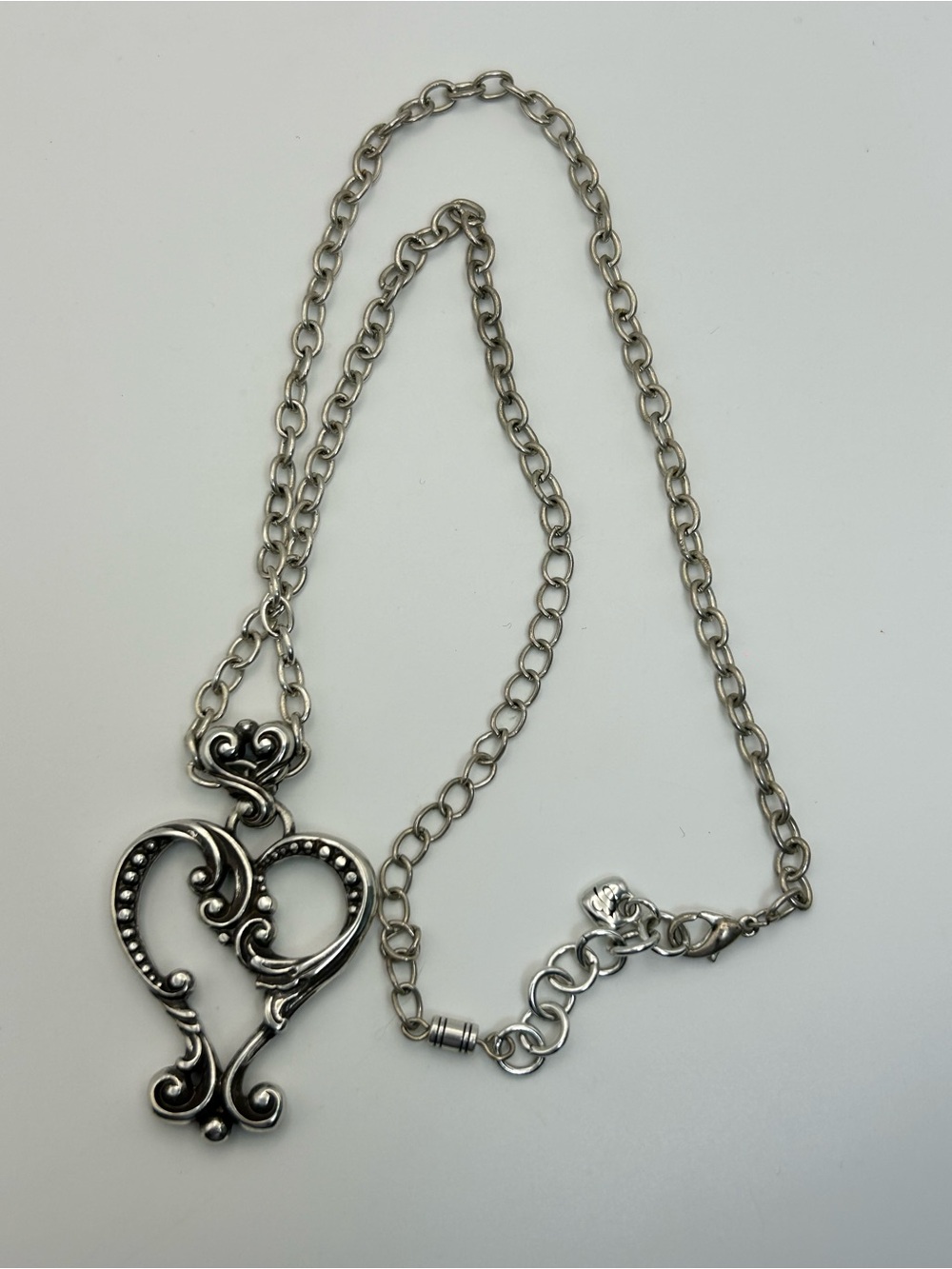 Brighton Open Heart Pendant Necklace Silver Plated Single Oval Link Chain 20" - Picture 7 of 10